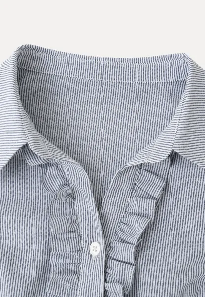 Ruffled Trim Cropped Short Sleeve Button Up Shirt