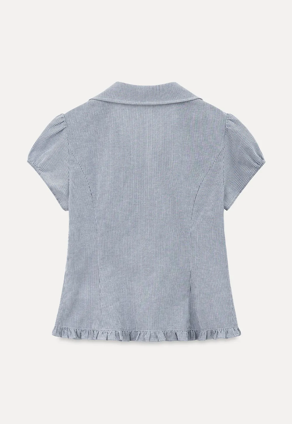 Ruffled Trim Cropped Short Sleeve Button Up Shirt