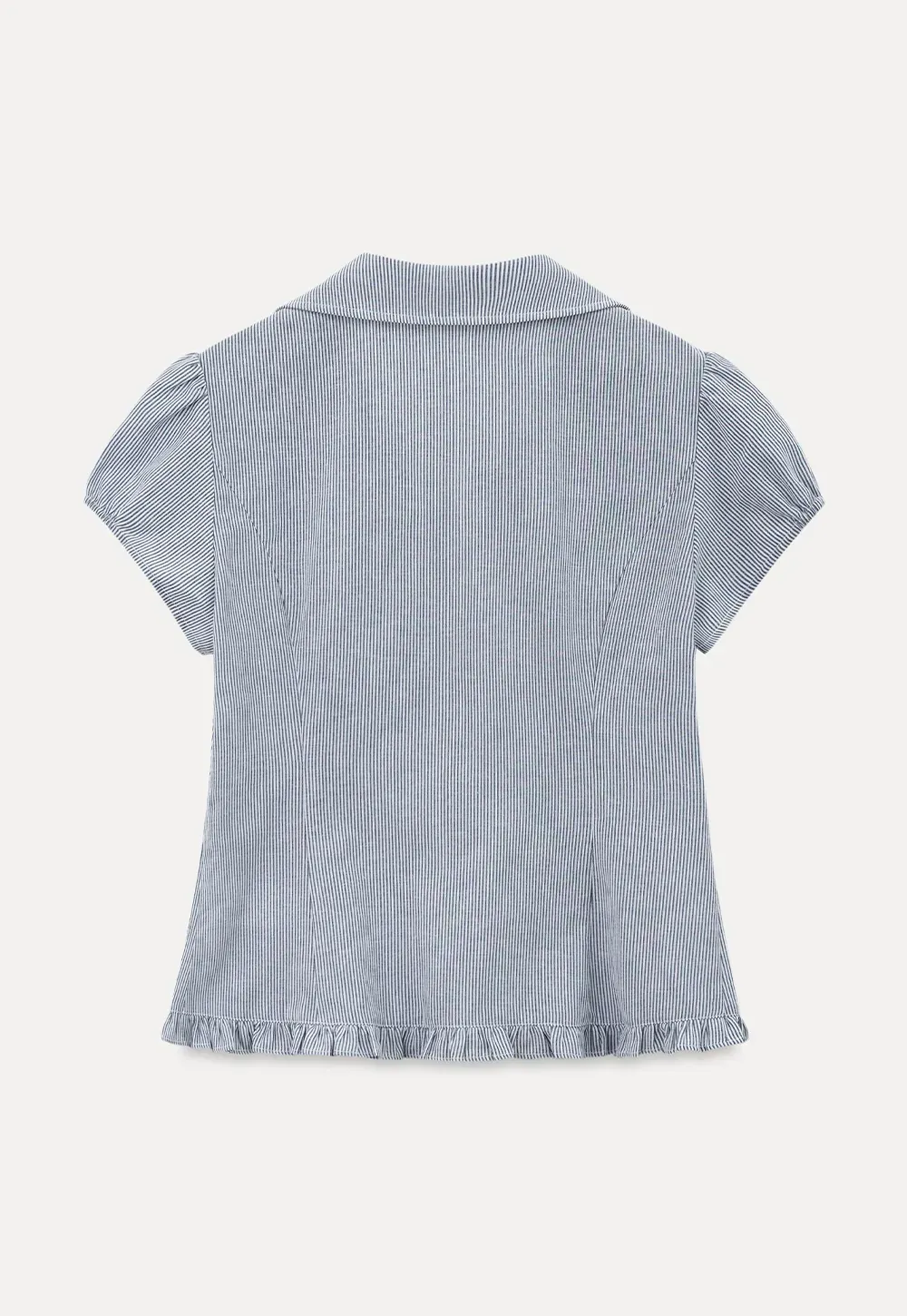 Ruffled Trim Cropped Short Sleeve Button Up Shirt