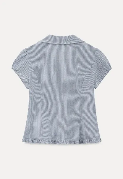 Ruffled Trim Cropped Short Sleeve Button Up Shirt