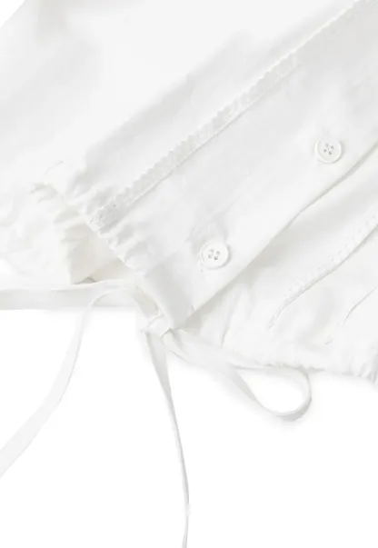 Peter Pan Collar Puffed Sleeve Drawstring Shirt