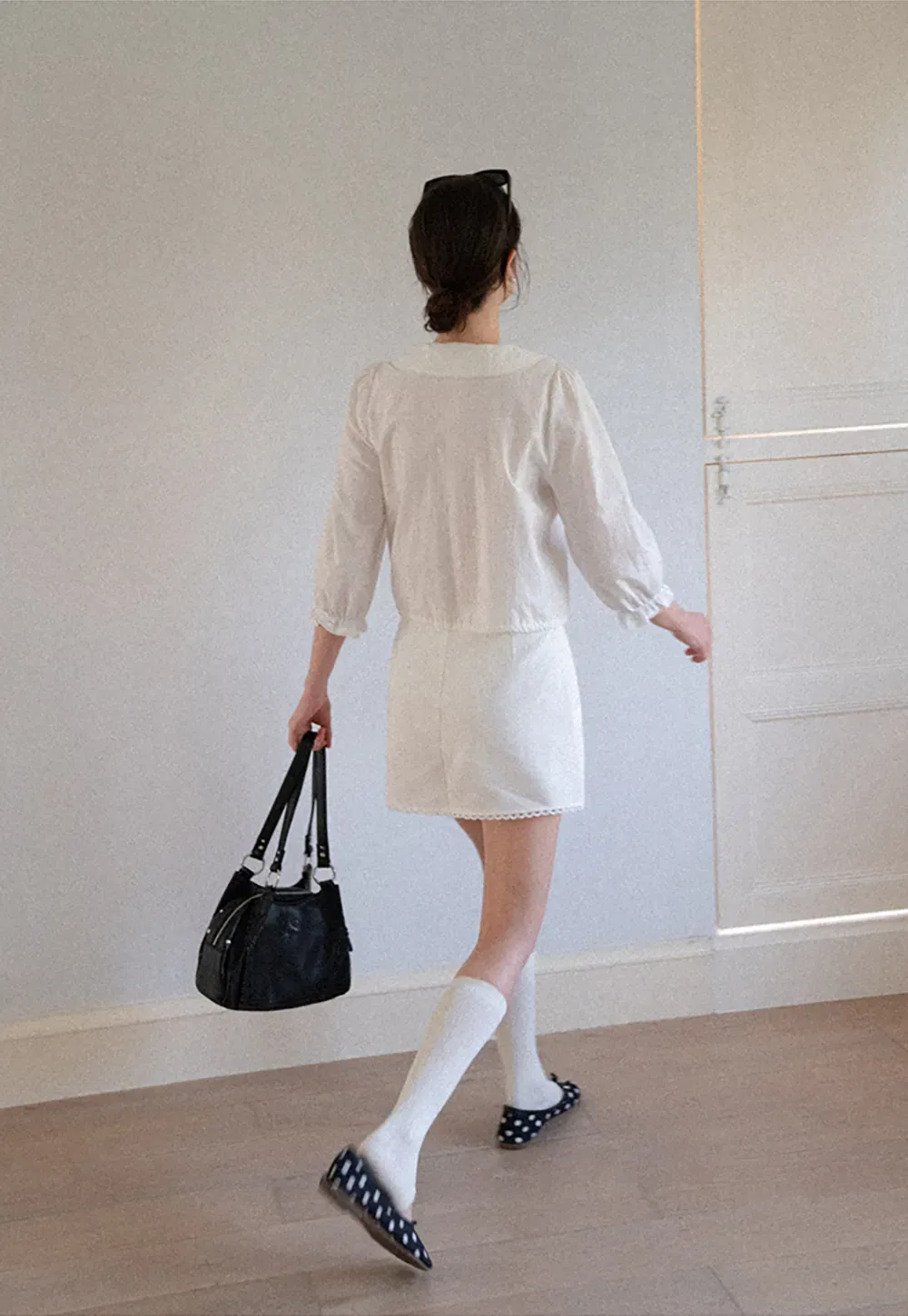Peter Pan Collar Puffed Sleeve Drawstring Shirt