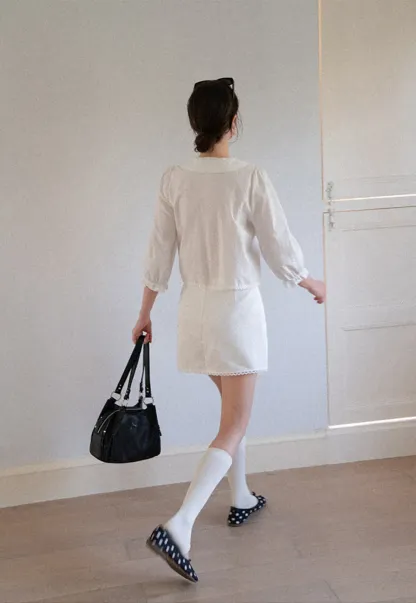 Peter Pan Collar Puffed Sleeve Drawstring Shirt