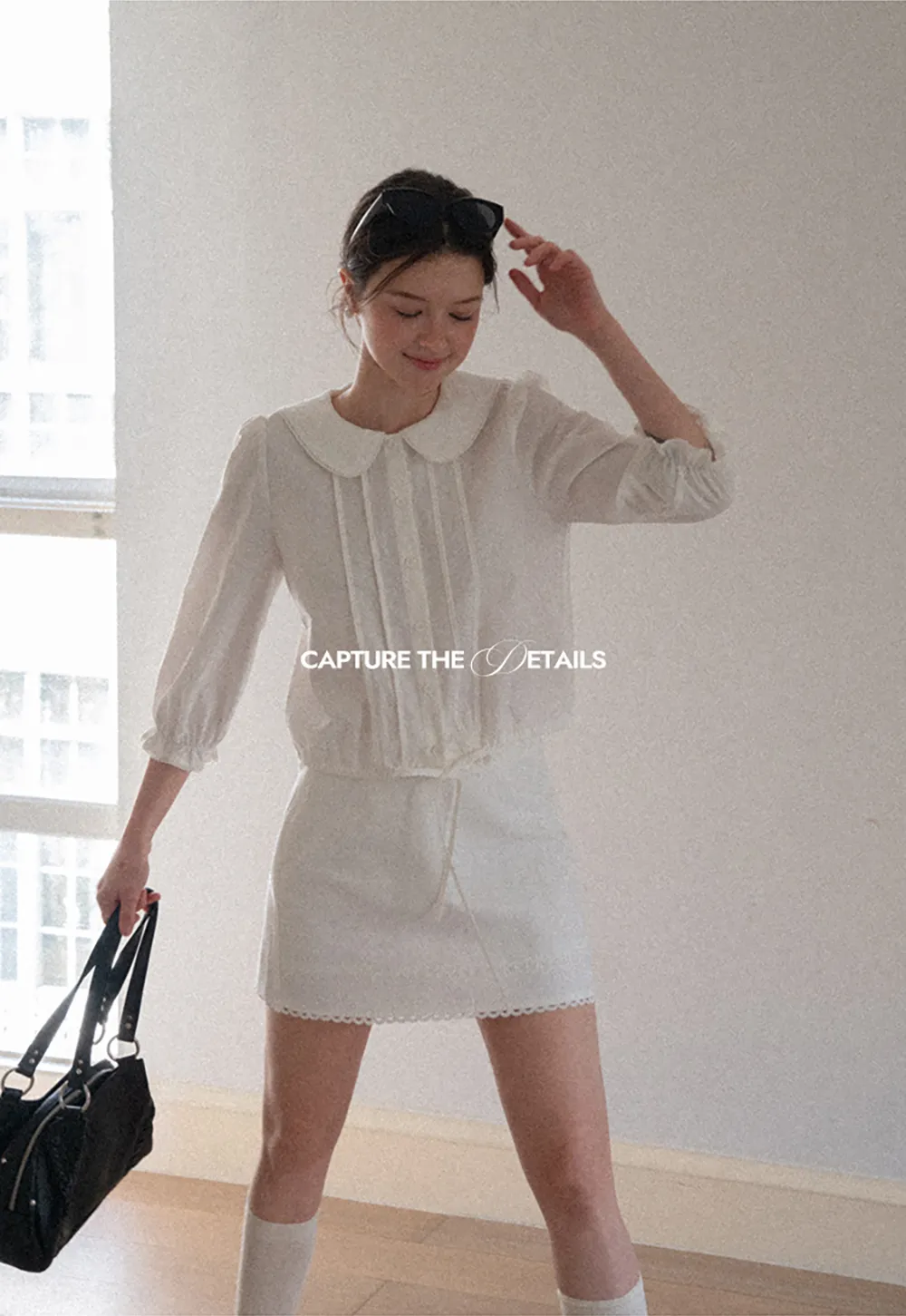 Peter Pan Collar Puffed Sleeve Drawstring Shirt