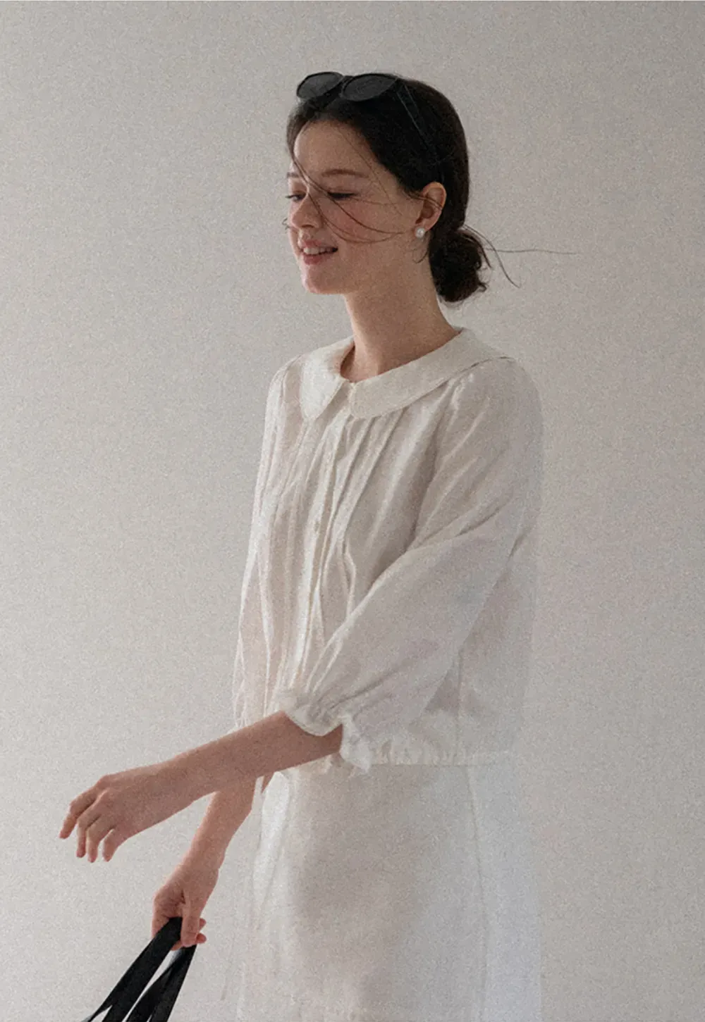 Peter Pan Collar Puffed Sleeve Drawstring Shirt