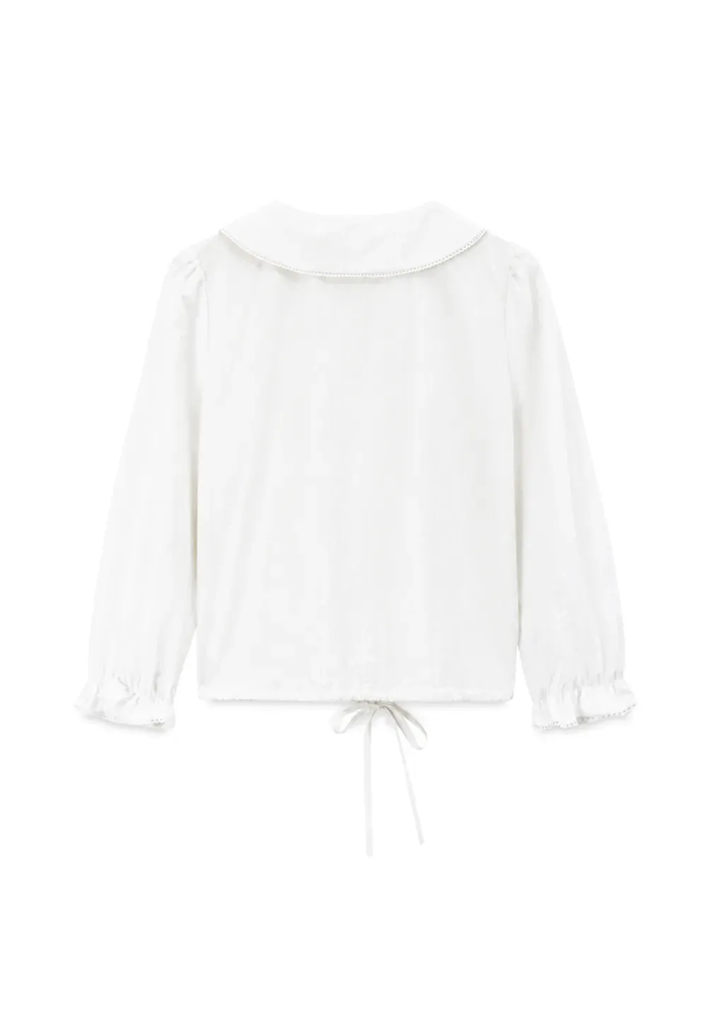 Peter Pan Collar Puffed Sleeve Drawstring Shirt