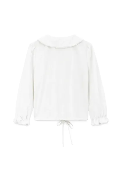 Peter Pan Collar Puffed Sleeve Drawstring Shirt