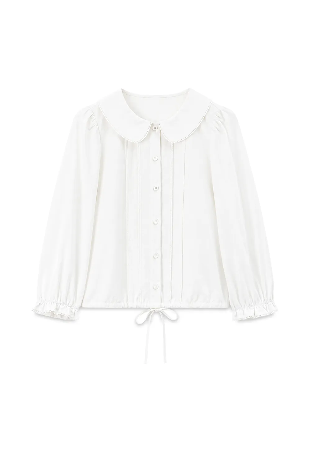 Peter Pan Collar Puffed Sleeve Drawstring Shirt