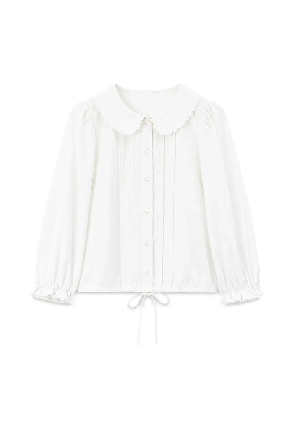 Peter Pan Collar Puffed Sleeve Drawstring Shirt