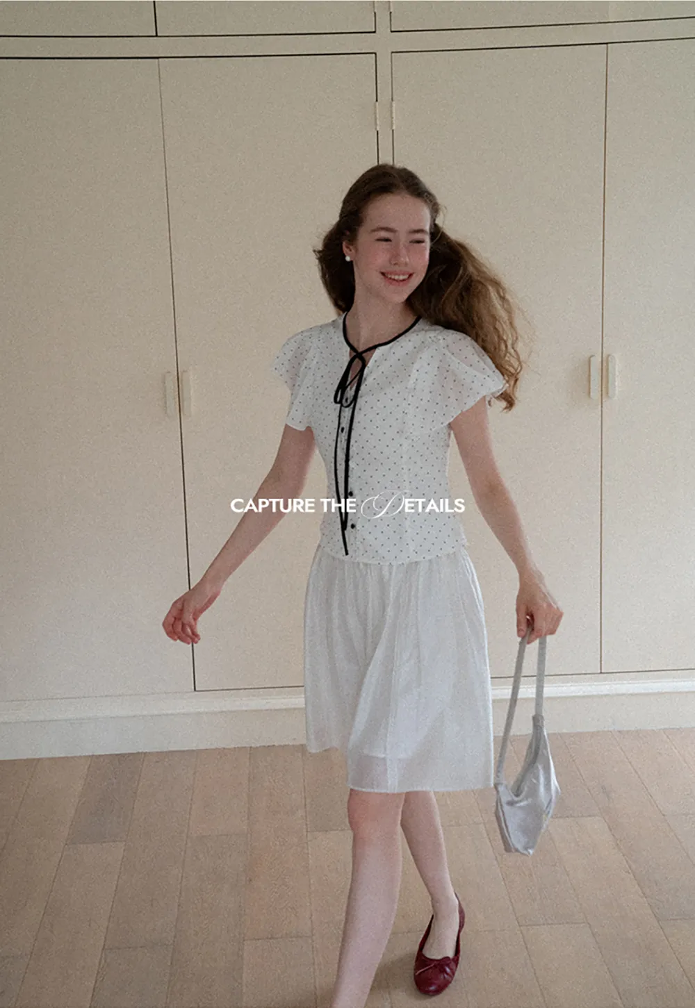 Polka Dot Ruffled Sleeve Button Front Shirt