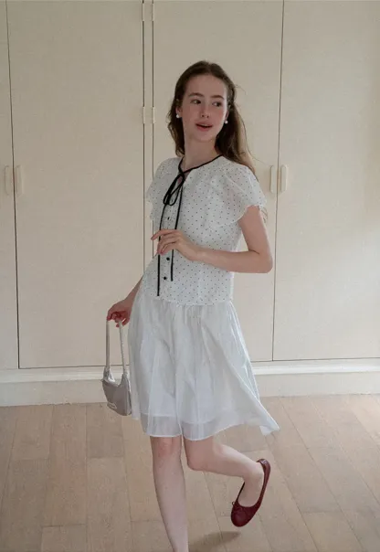 Polka Dot Ruffled Sleeve Button Front Shirt