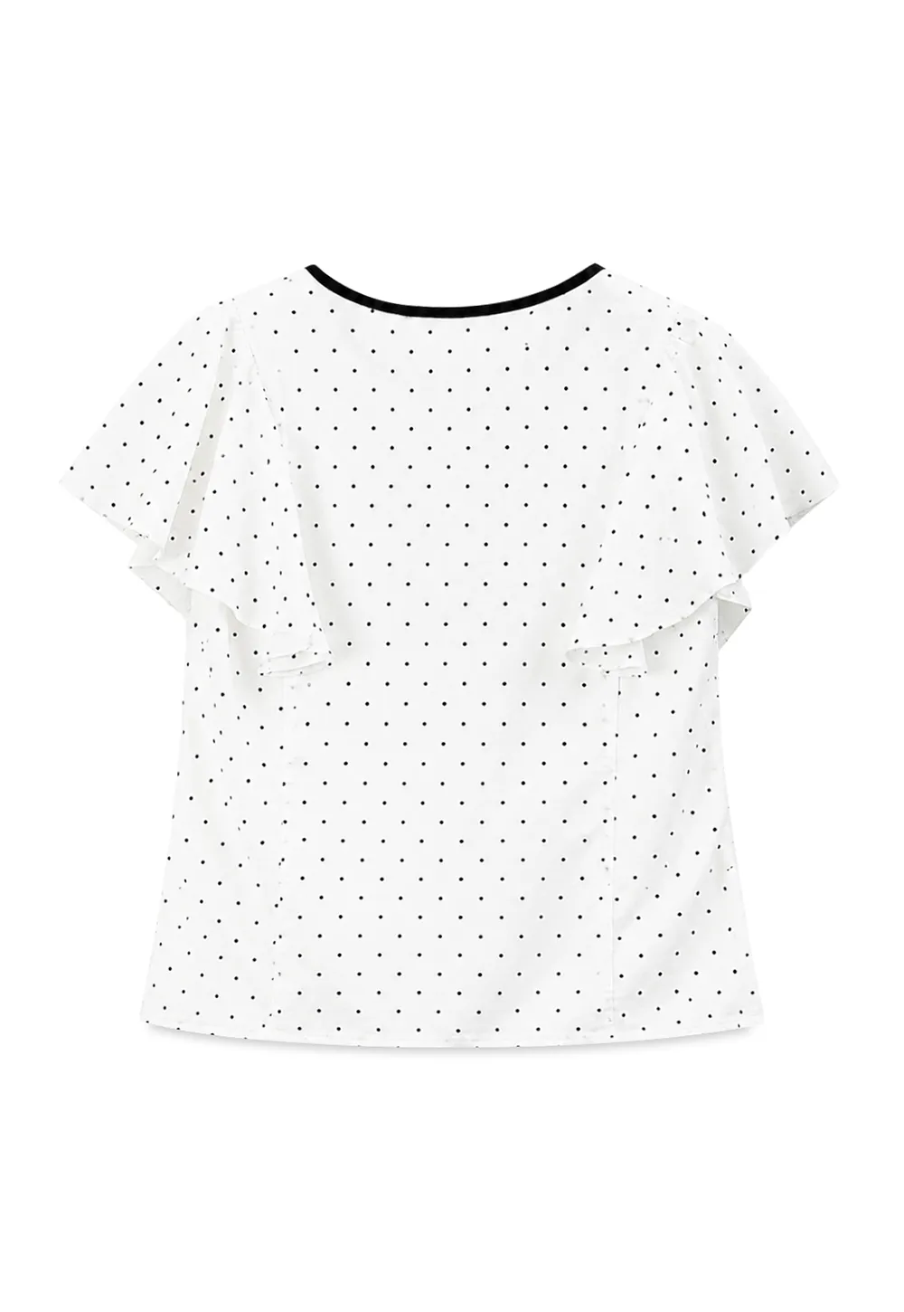 Polka Dot Ruffled Sleeve Button Front Shirt