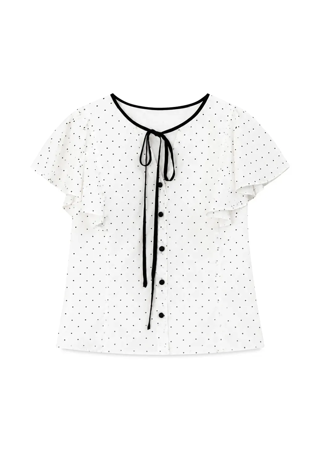 Polka Dot Ruffled Sleeve Button Front Shirt
