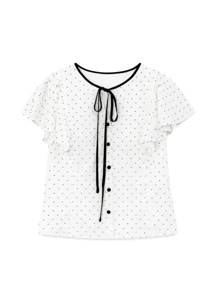 Polka Dot Ruffled Sleeve Button Front Shirt