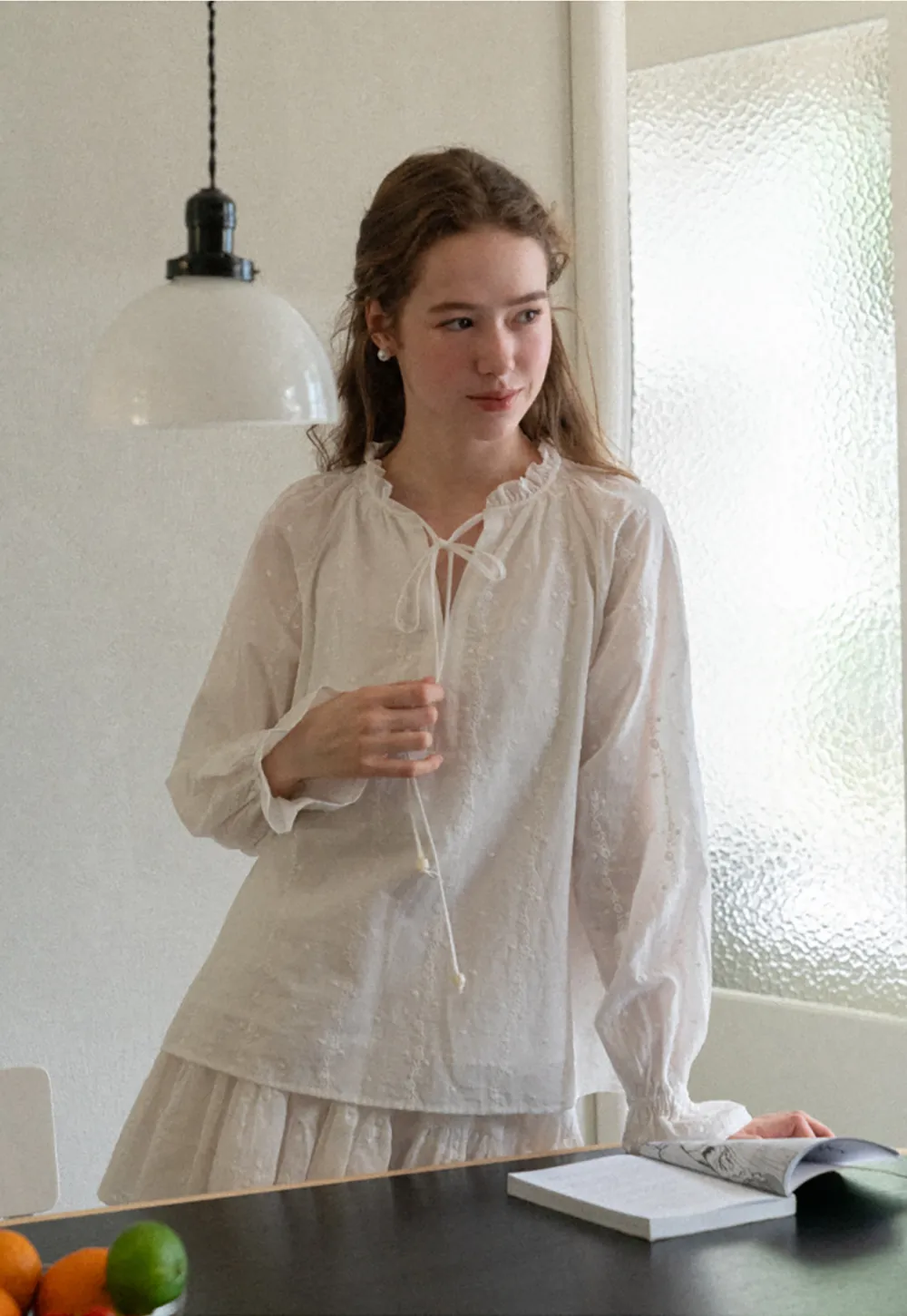 Ruffled Sleeve Lace Up Blouse and Tiered Skirt