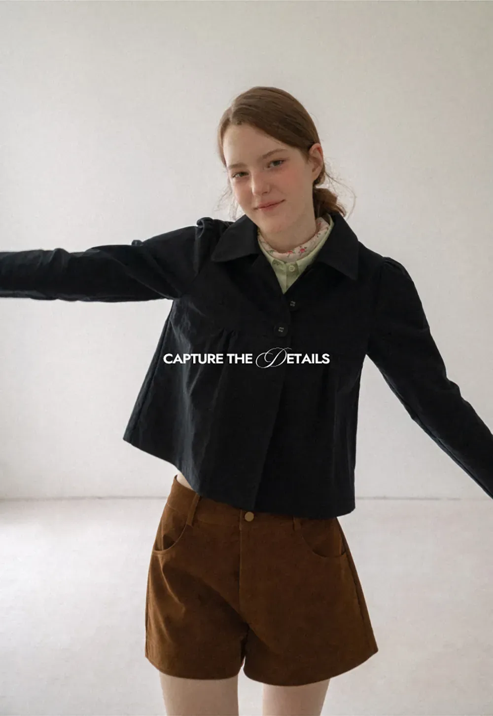 Cropped Shirt with Pleated Yoke and Collar
