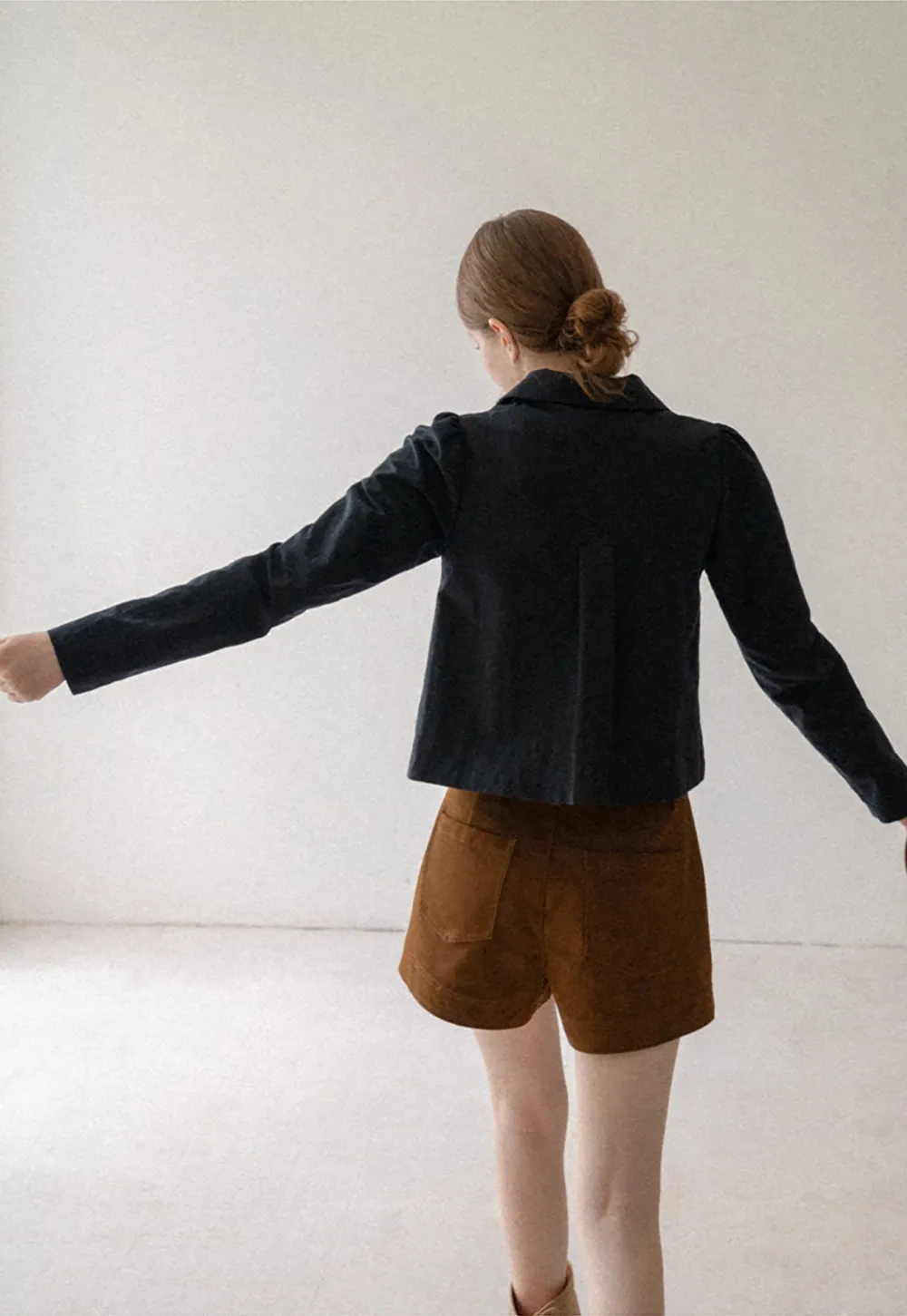 Cropped Shirt with Pleated Yoke and Collar