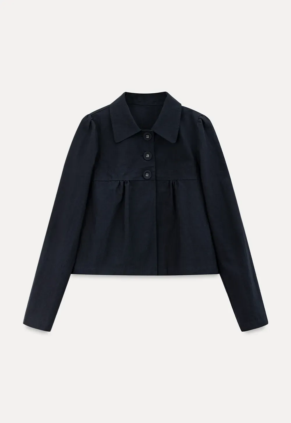 Cropped Shirt with Pleated Yoke and Collar