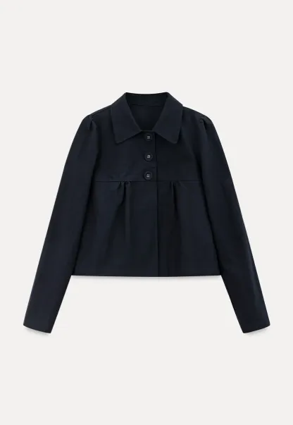 Cropped Shirt with Pleated Yoke and Collar