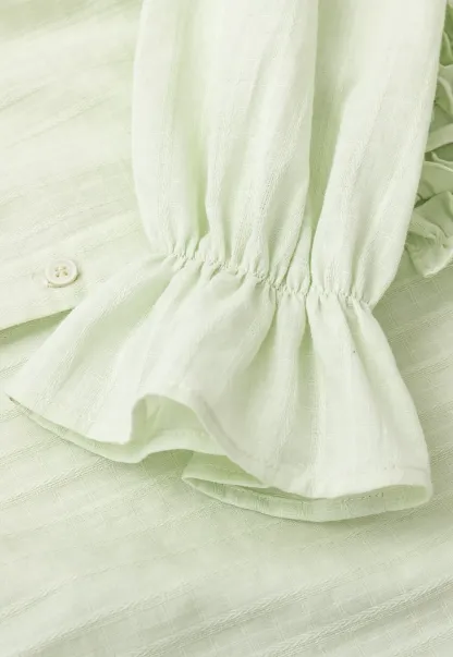 Ruffled Collar Sheer Long Sleeve Shirt