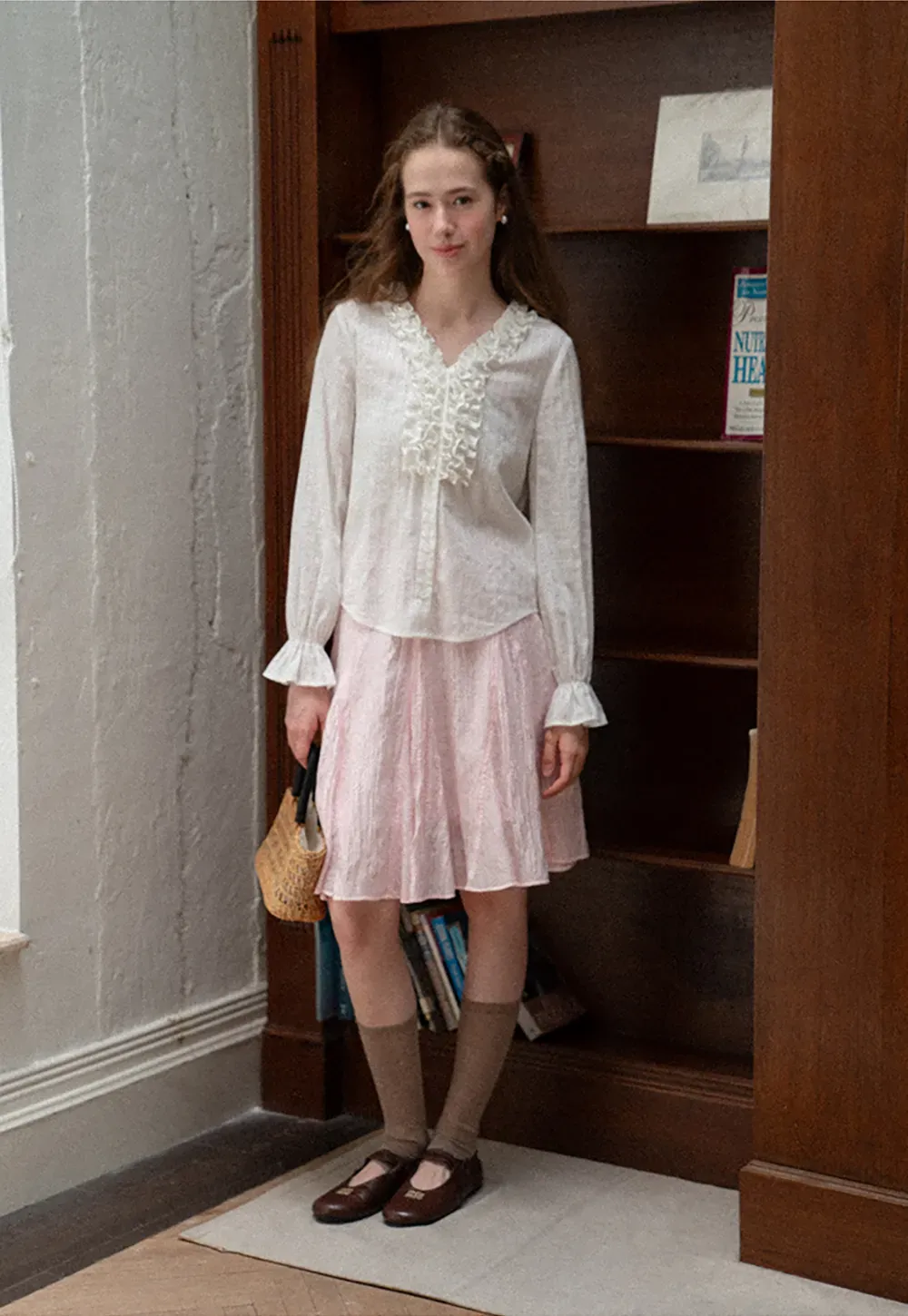 Ruffled Collar Sheer Long Sleeve Shirt