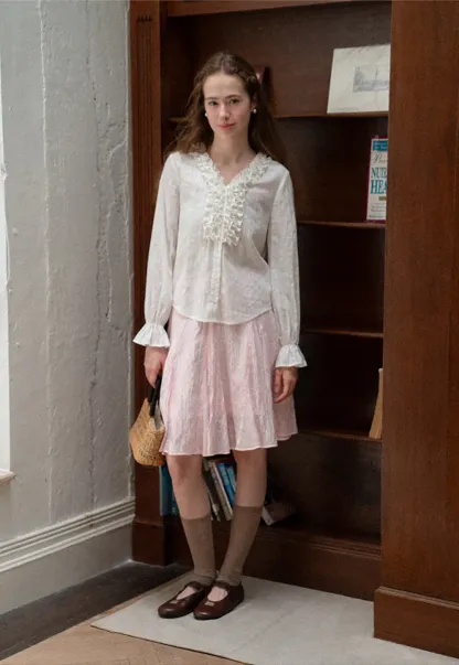 Ruffled Collar Sheer Long Sleeve Shirt