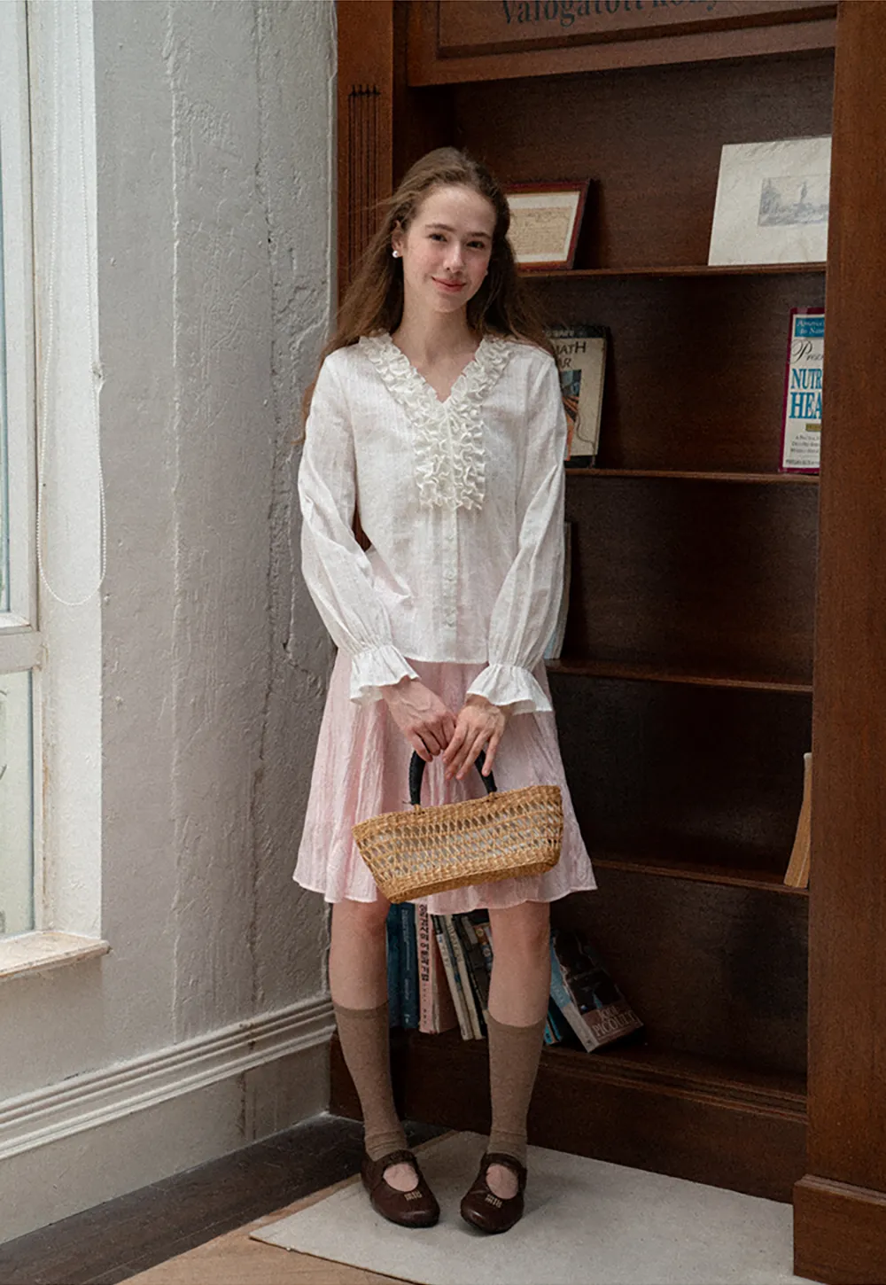 Ruffled Collar Sheer Long Sleeve Shirt