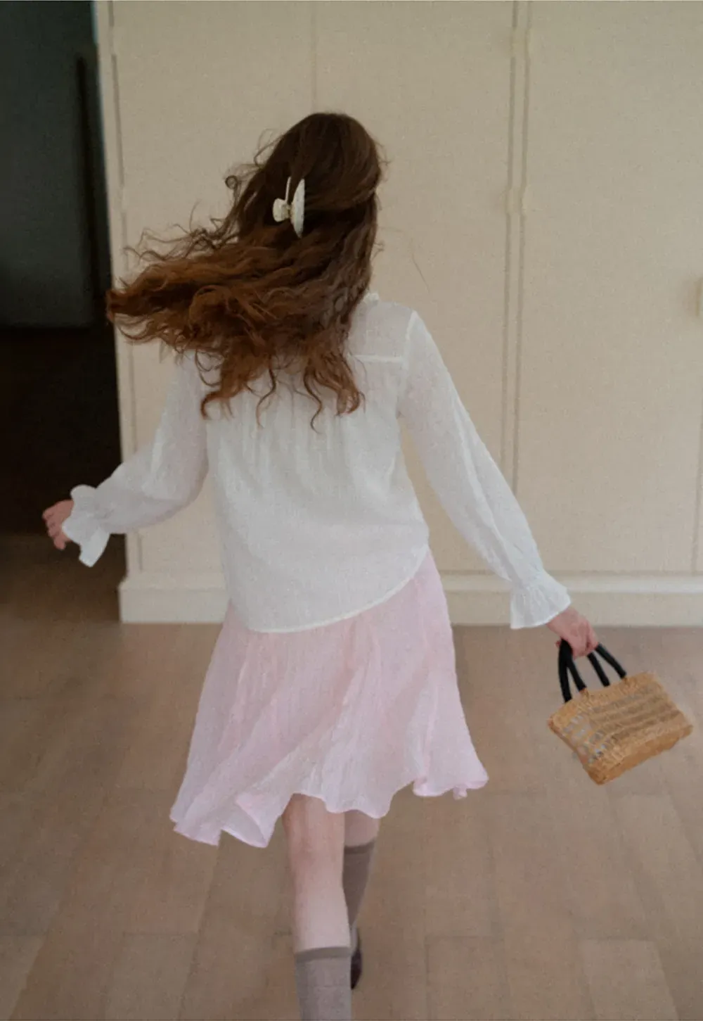 Ruffled Collar Sheer Long Sleeve Shirt
