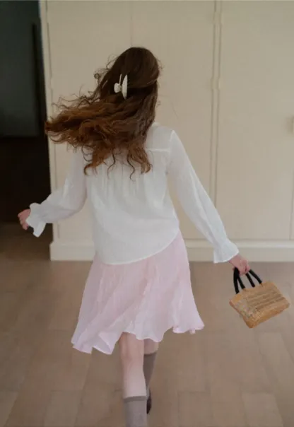 Ruffled Collar Sheer Long Sleeve Shirt