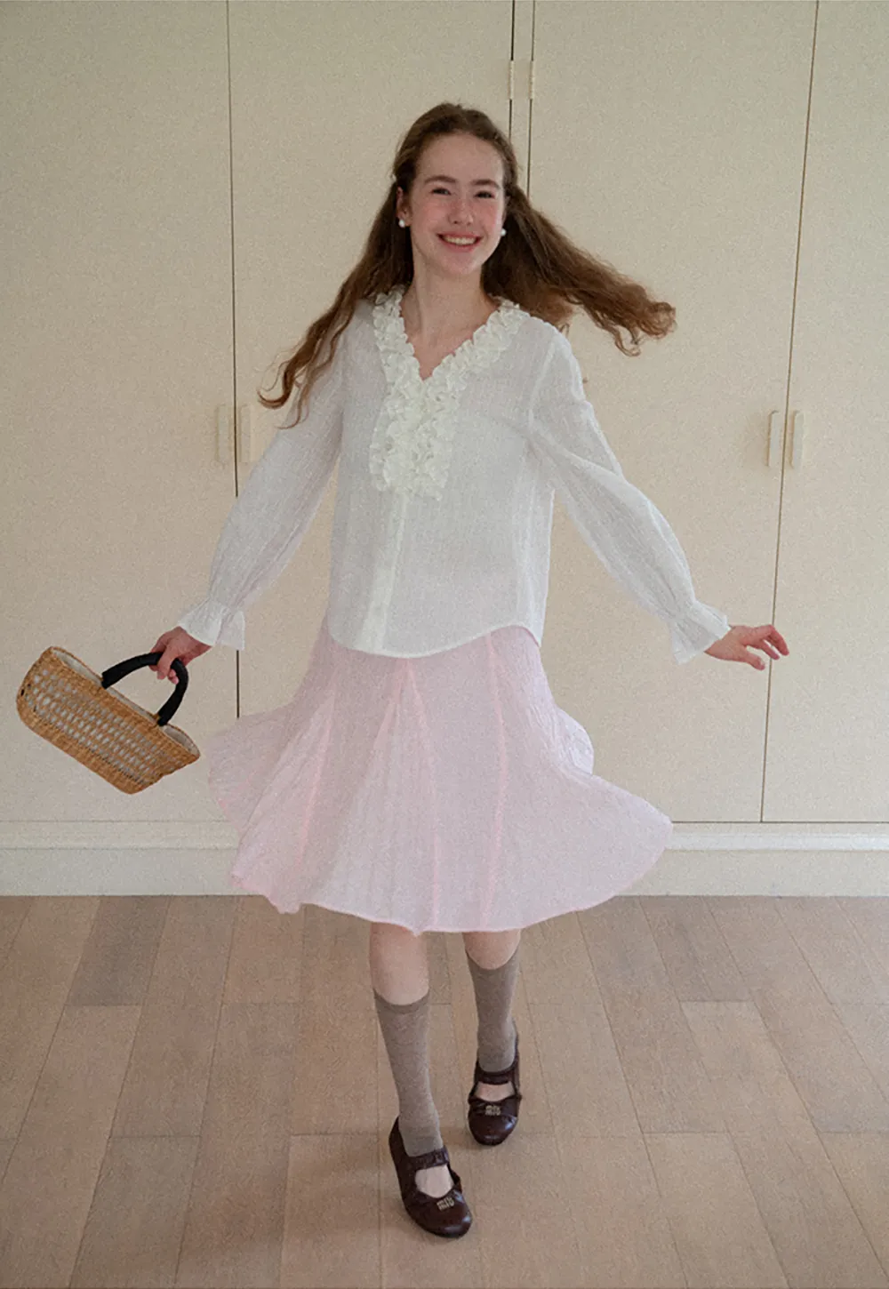 Ruffled Collar Sheer Long Sleeve Shirt