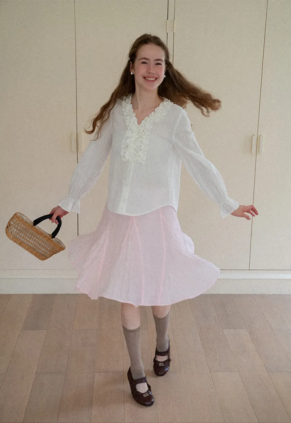 Ruffled Collar Sheer Long Sleeve Shirt