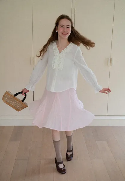 Ruffled Collar Sheer Long Sleeve Shirt