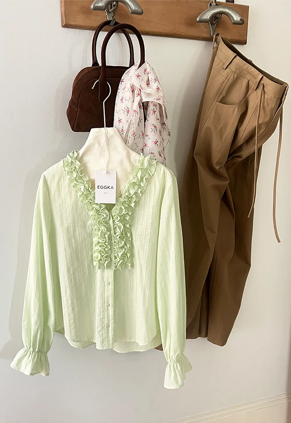 Ruffled Collar Sheer Long Sleeve Shirt
