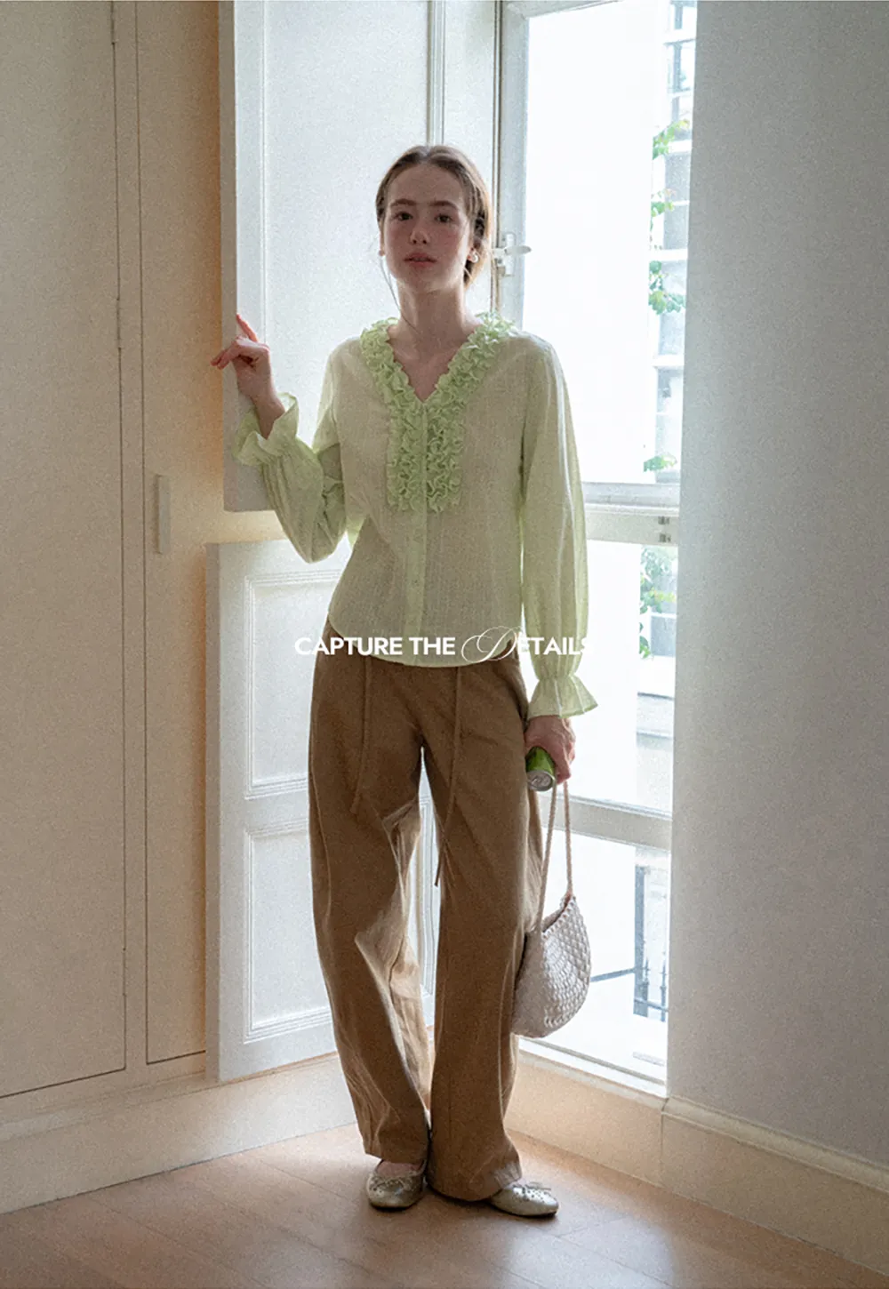 Ruffled Collar Sheer Long Sleeve Shirt