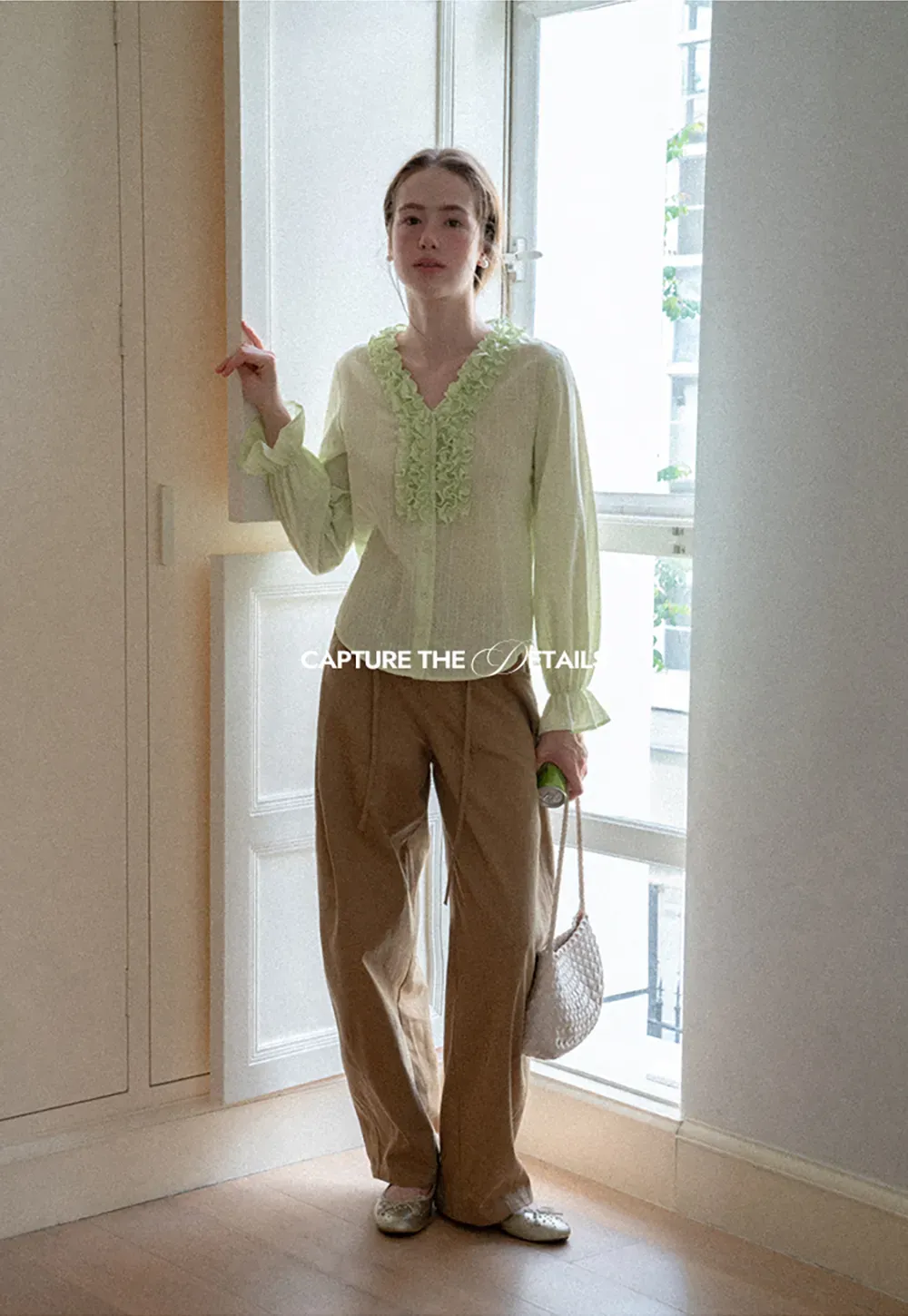 Ruffled Collar Sheer Long Sleeve Shirt
