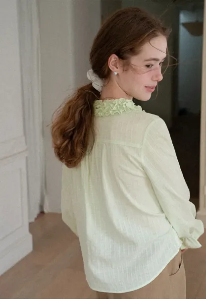 Ruffled Collar Sheer Long Sleeve Shirt