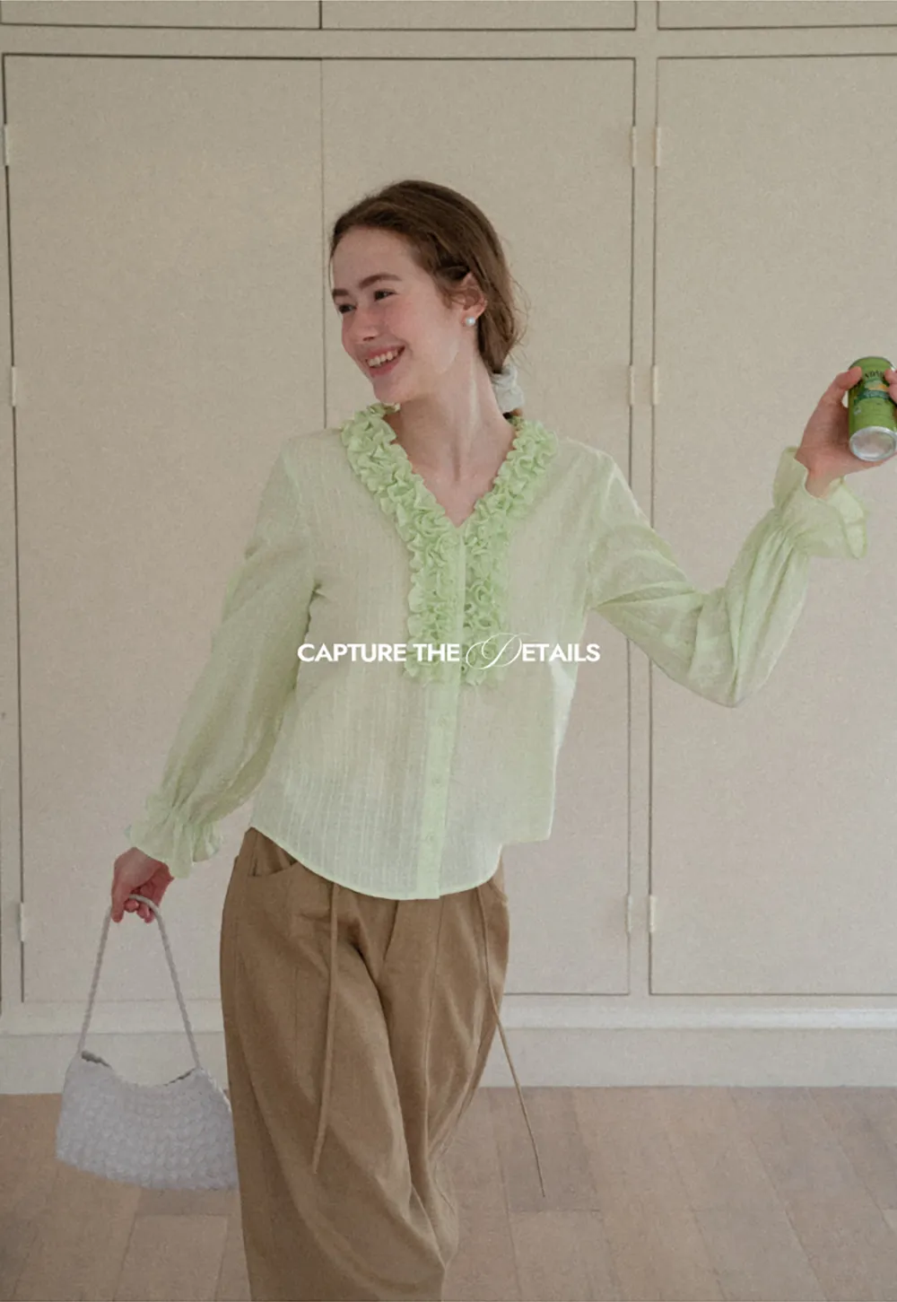 Ruffled Collar Sheer Long Sleeve Shirt