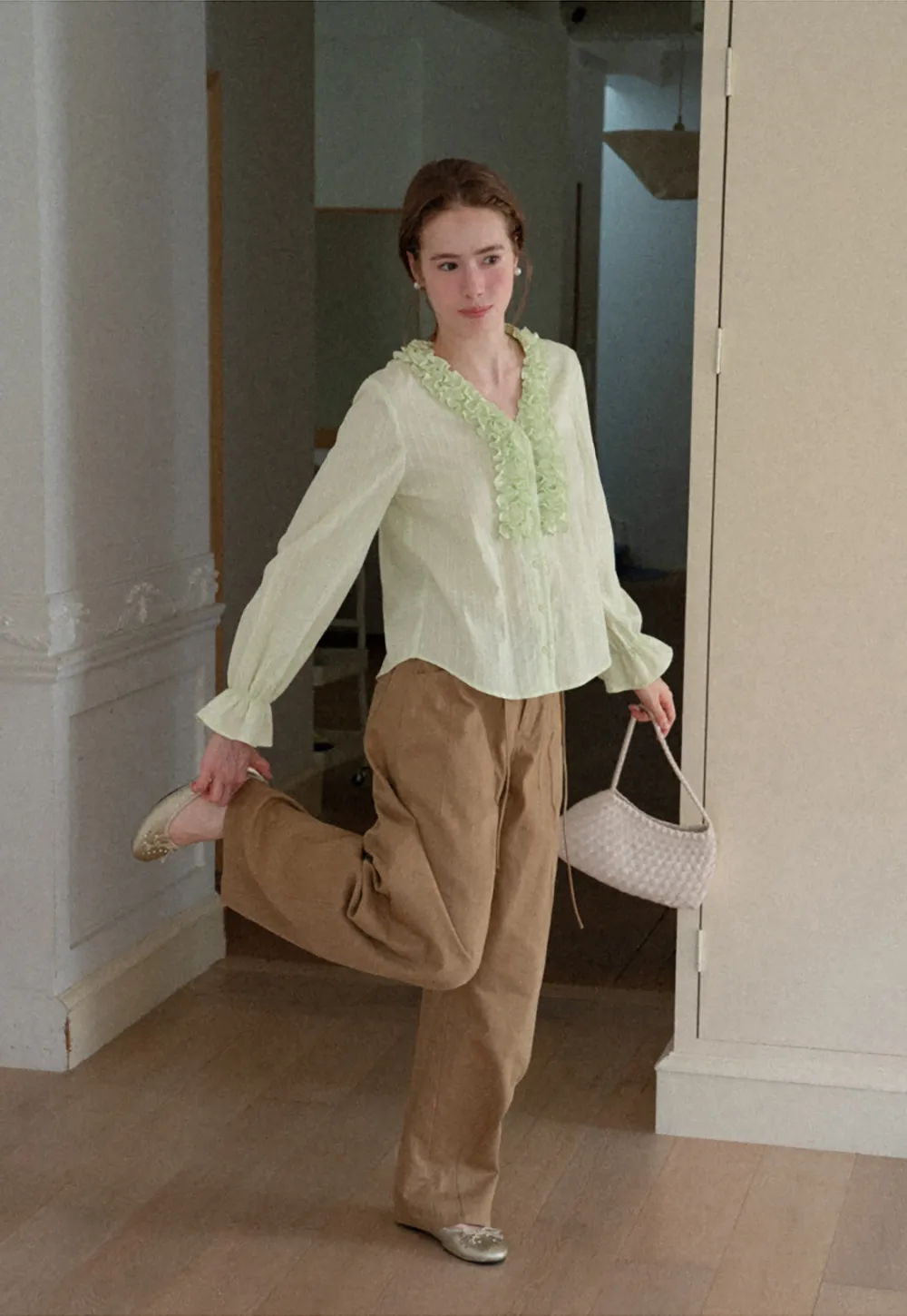 Ruffled Collar Sheer Long Sleeve Shirt