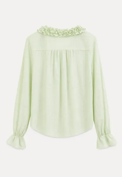 Ruffled Collar Sheer Long Sleeve Shirt