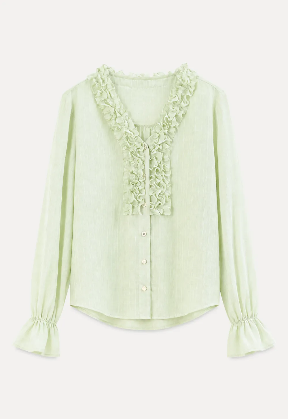 Ruffled Collar Sheer Long Sleeve Shirt