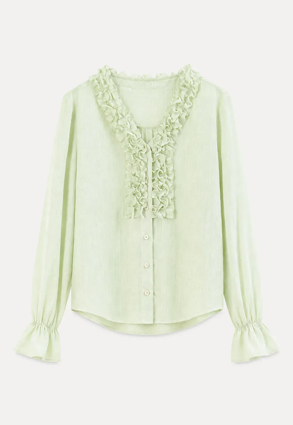 Ruffled Collar Sheer Long Sleeve Shirt