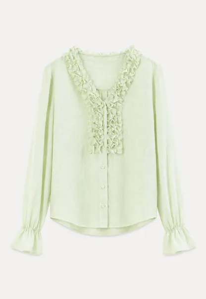 Ruffled Collar Sheer Long Sleeve Shirt