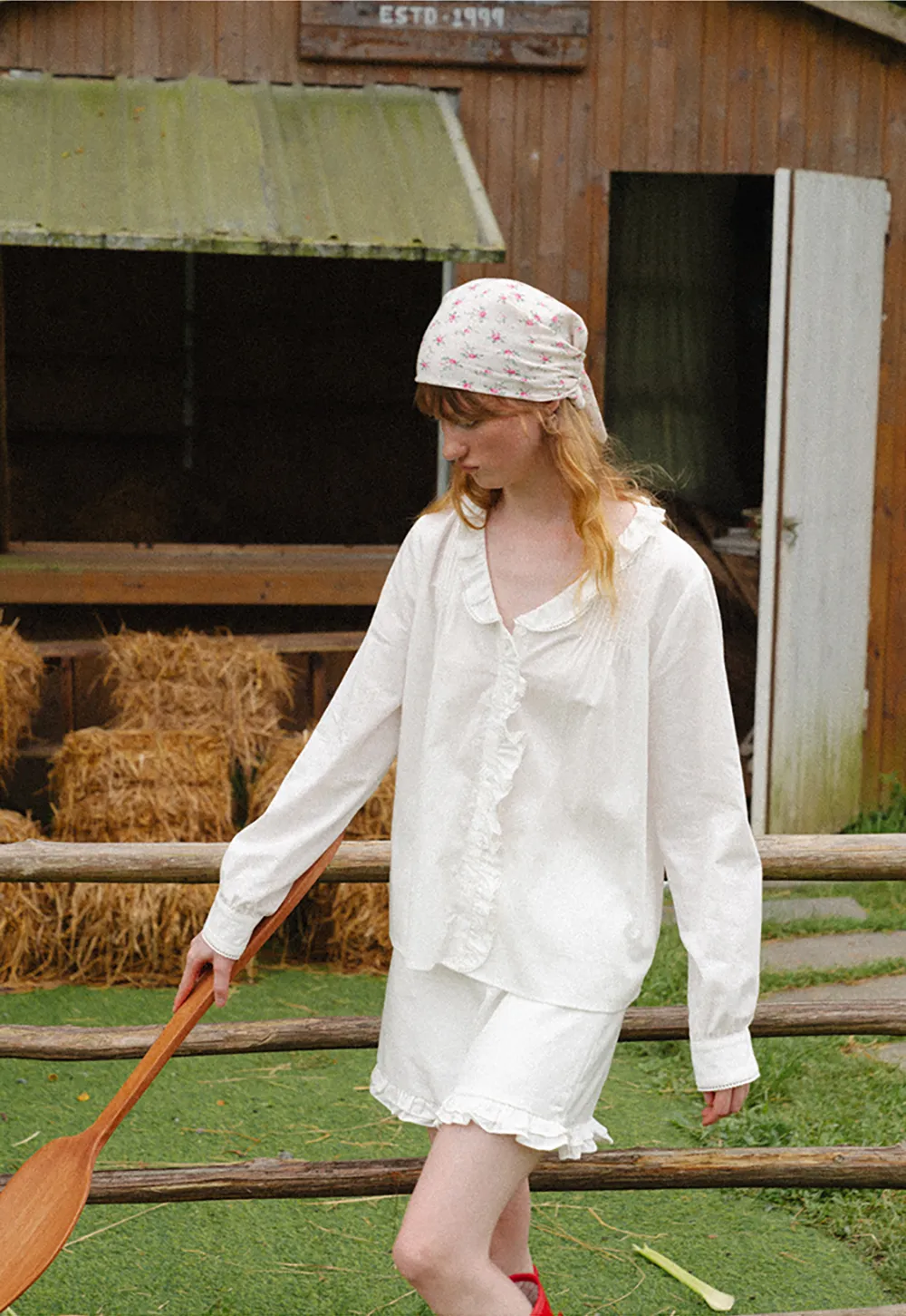 Ruffled Collar and Hem Shirt