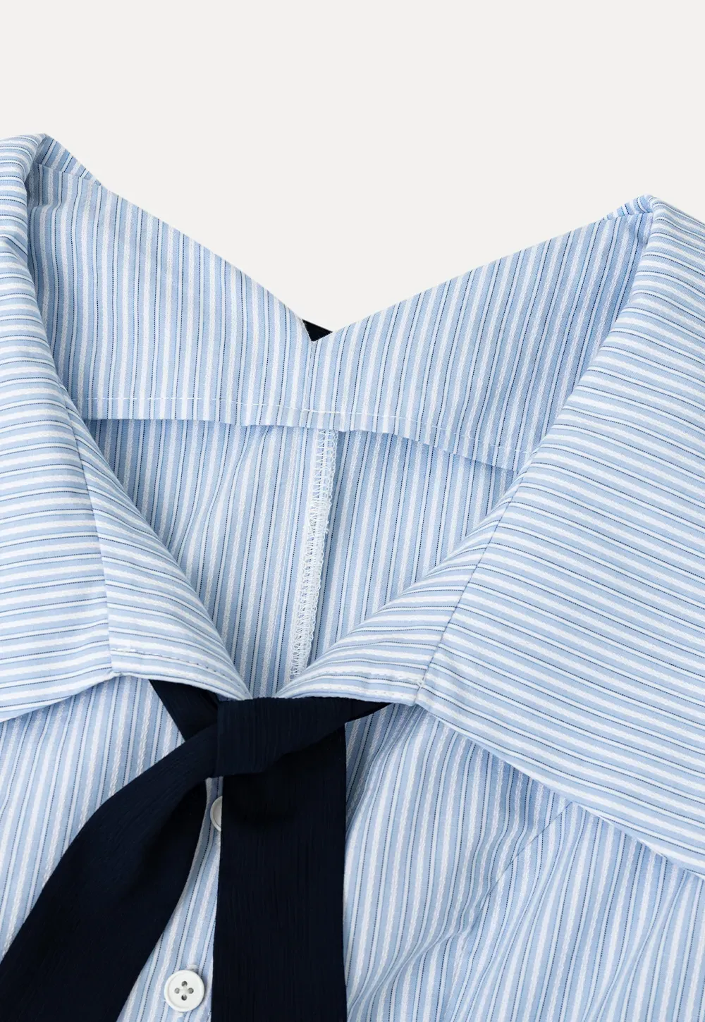 Striped Short Sleeve Sailor Collar Cropped Shirt