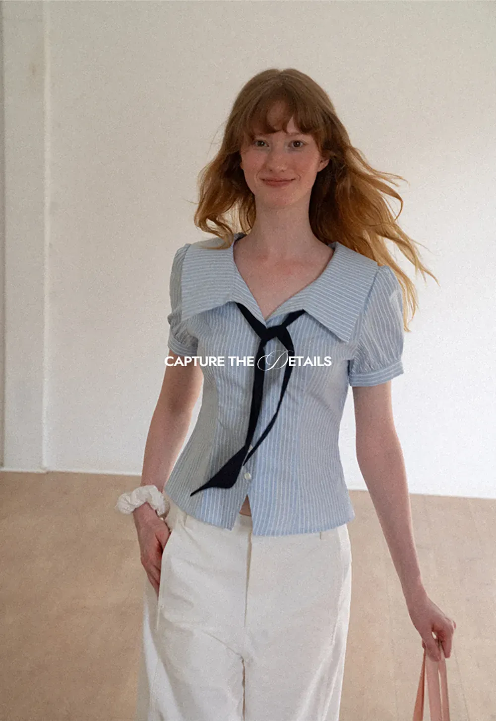 Striped Short Sleeve Sailor Collar Cropped Shirt