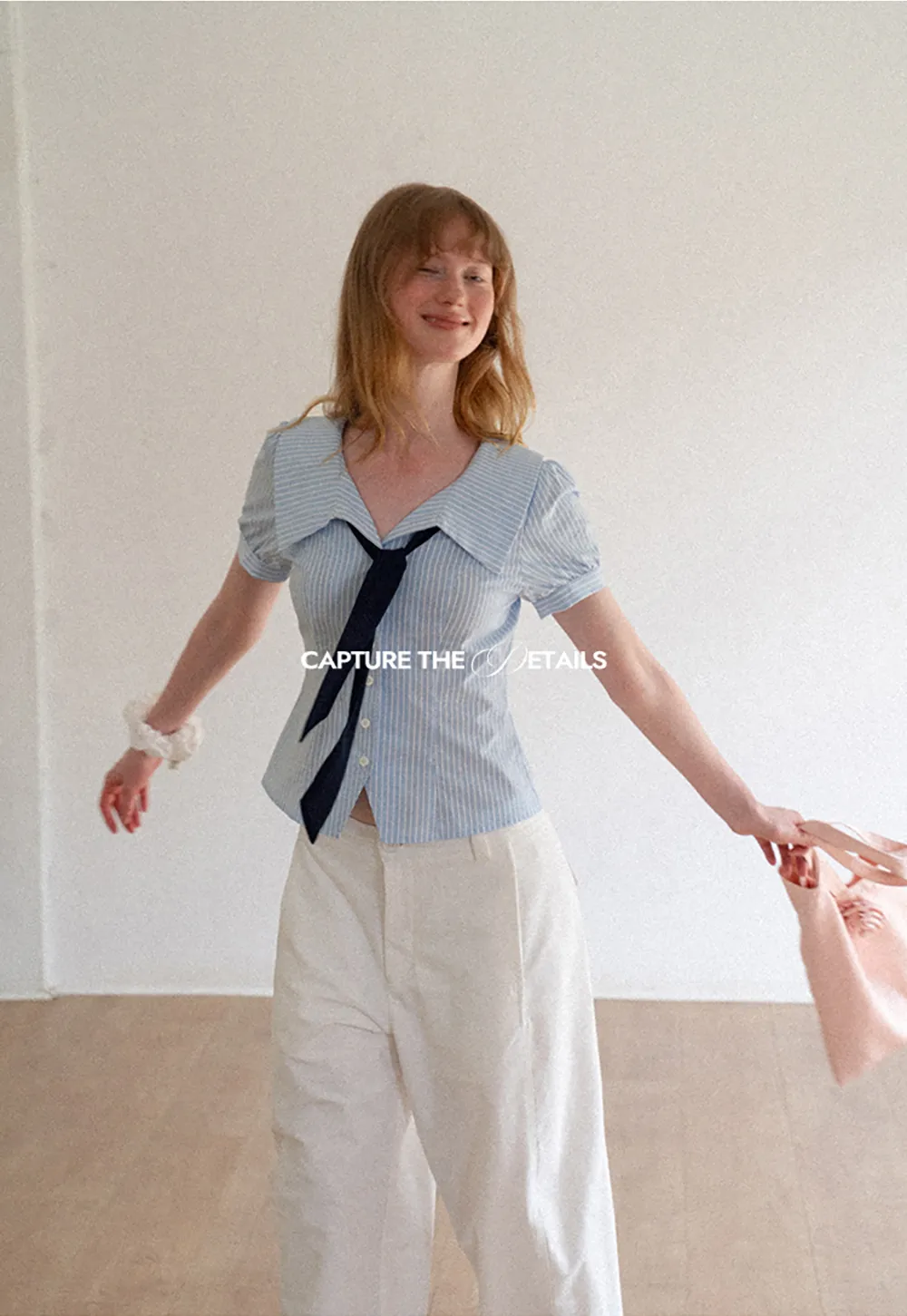 Striped Short Sleeve Sailor Collar Cropped Shirt