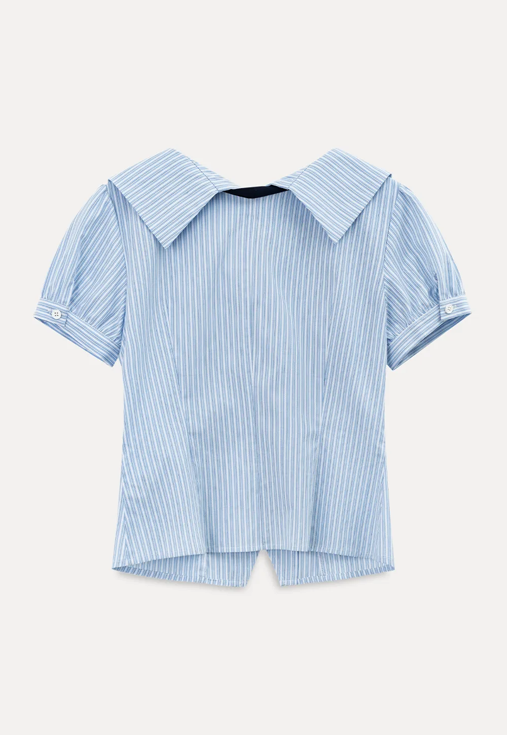 Striped Short Sleeve Sailor Collar Cropped Shirt
