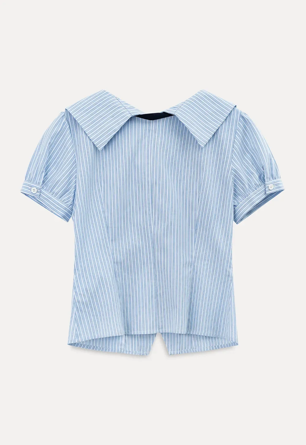 Striped Short Sleeve Sailor Collar Cropped Shirt