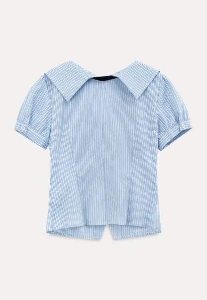 Striped Short Sleeve Sailor Collar Cropped Shirt