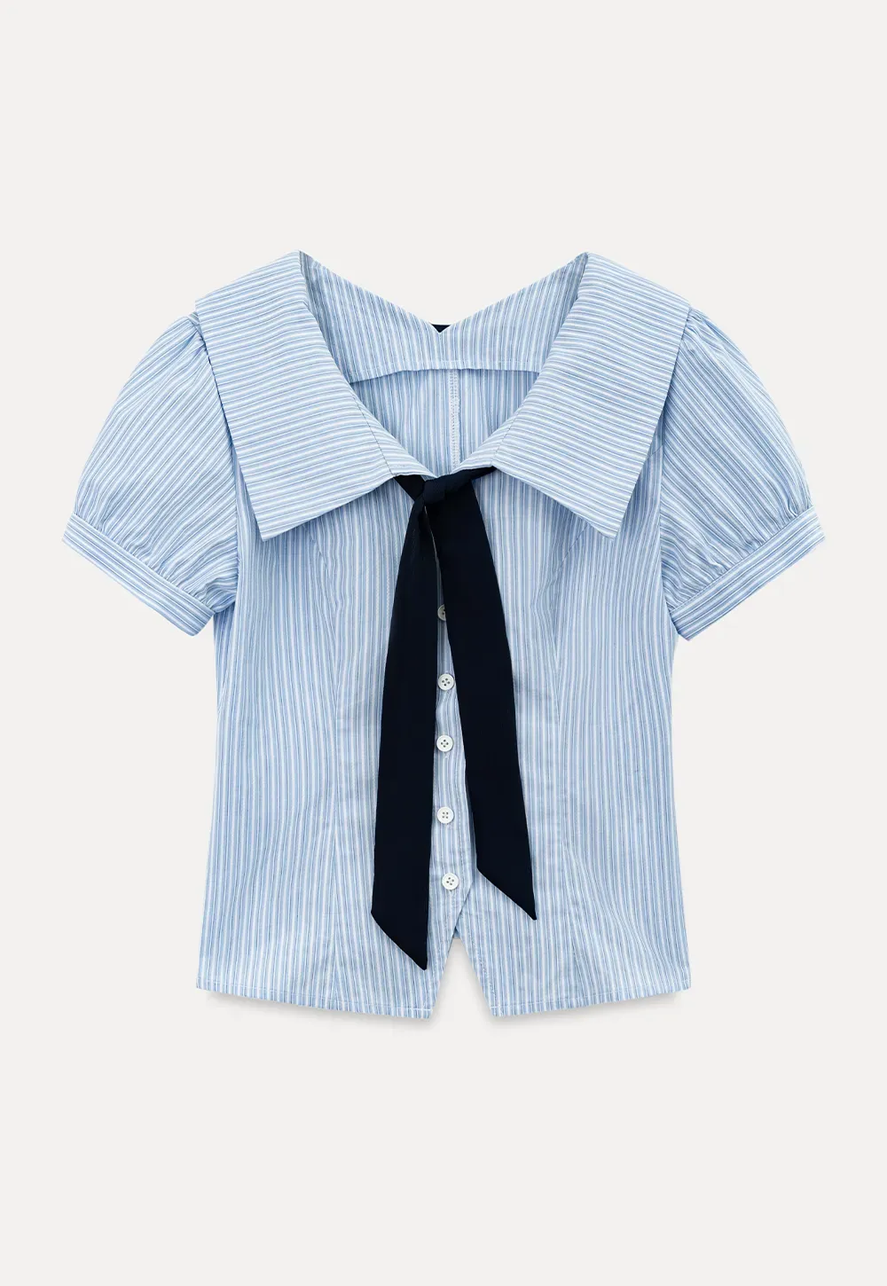 Striped Short Sleeve Sailor Collar Cropped Shirt